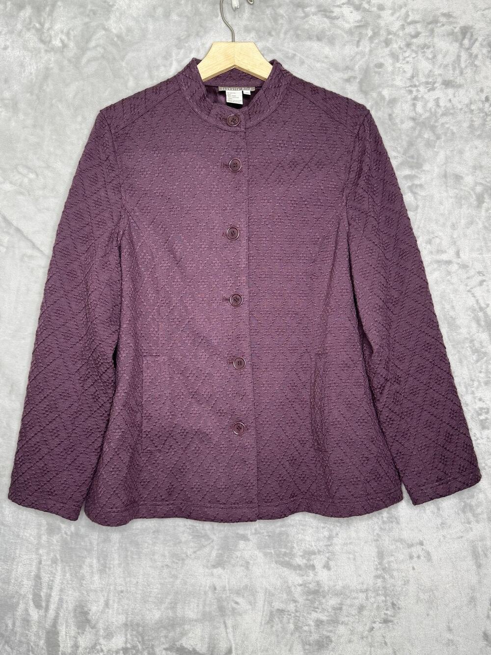 Isabella Bird Jacket Womens 8 Purple Wool Blend Button Front Lined Geometric